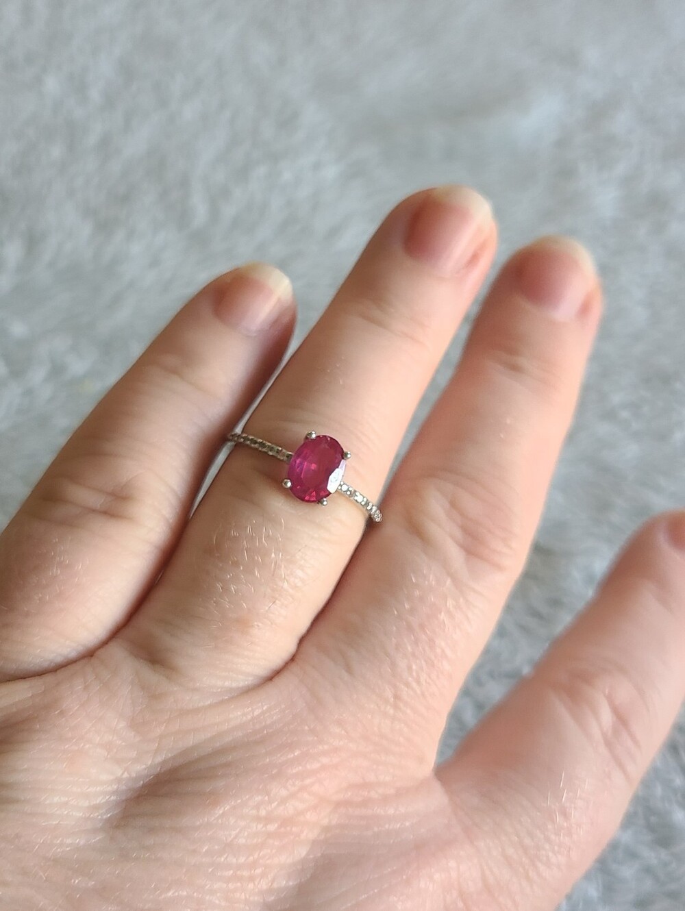 Oval Ruby Sterling Ring with Pavé Band